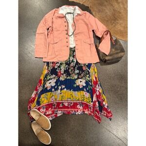 Anthropologie One September Floral Pleated Midi Skirt Boho Patchwork Colorful